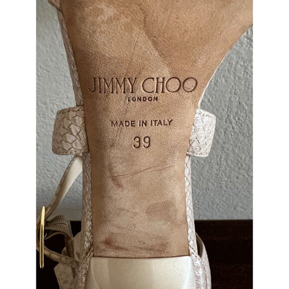 Jimmy Choo London Womens Stiletto Heels Beige Sz US9/Eur 39 Strappy Snake Textur - Picture 5 of 15